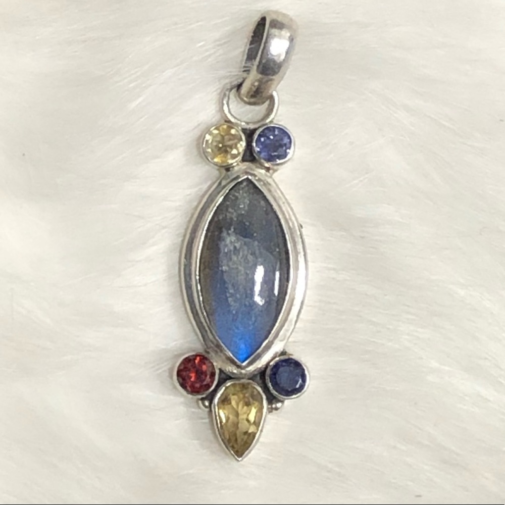Labradorite, Iolite, Topaz & Garnet pendant